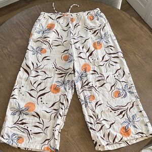Calypso St. Barth Cream Linen Pants with Orange & Brown Print